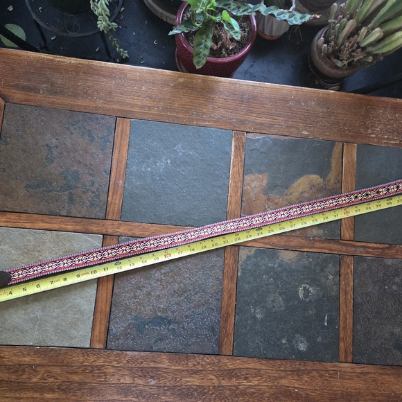 Multi-coloured boho leather belt w aztec / tribal design - Picture 3 of 5